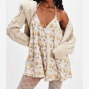 Free People Shimmer Metallic Floral Embroidered Romper